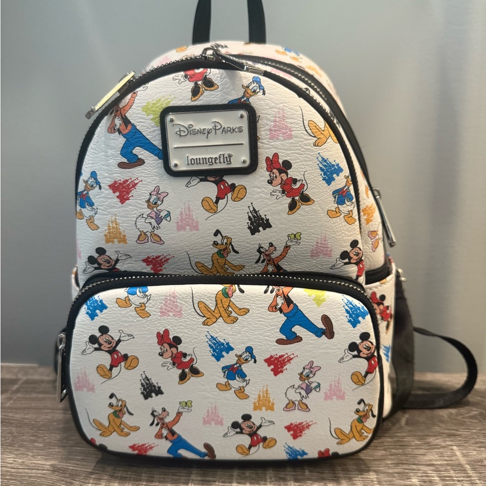 Loungefly Disney Parks White Backpack with Colorful Characters